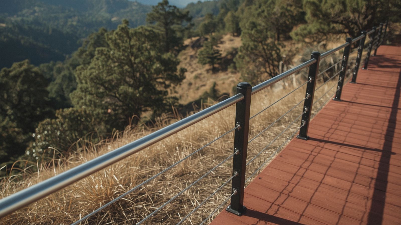Stainless cable railing on a South Bay hillside deck