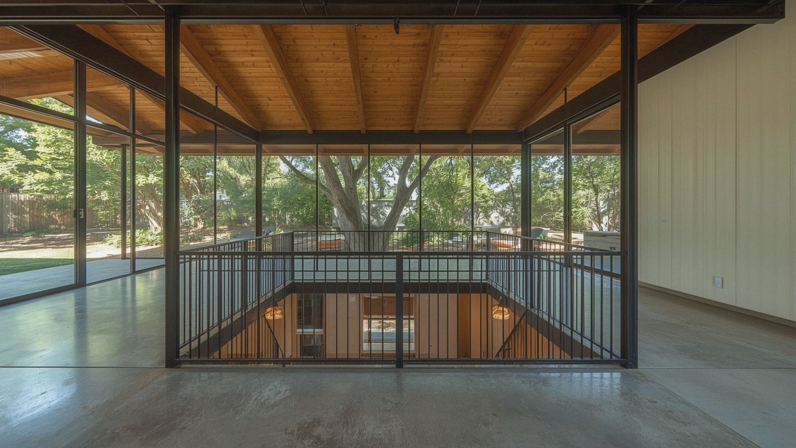Minimal steel railing in a mid-century Eichler home in the South Bay