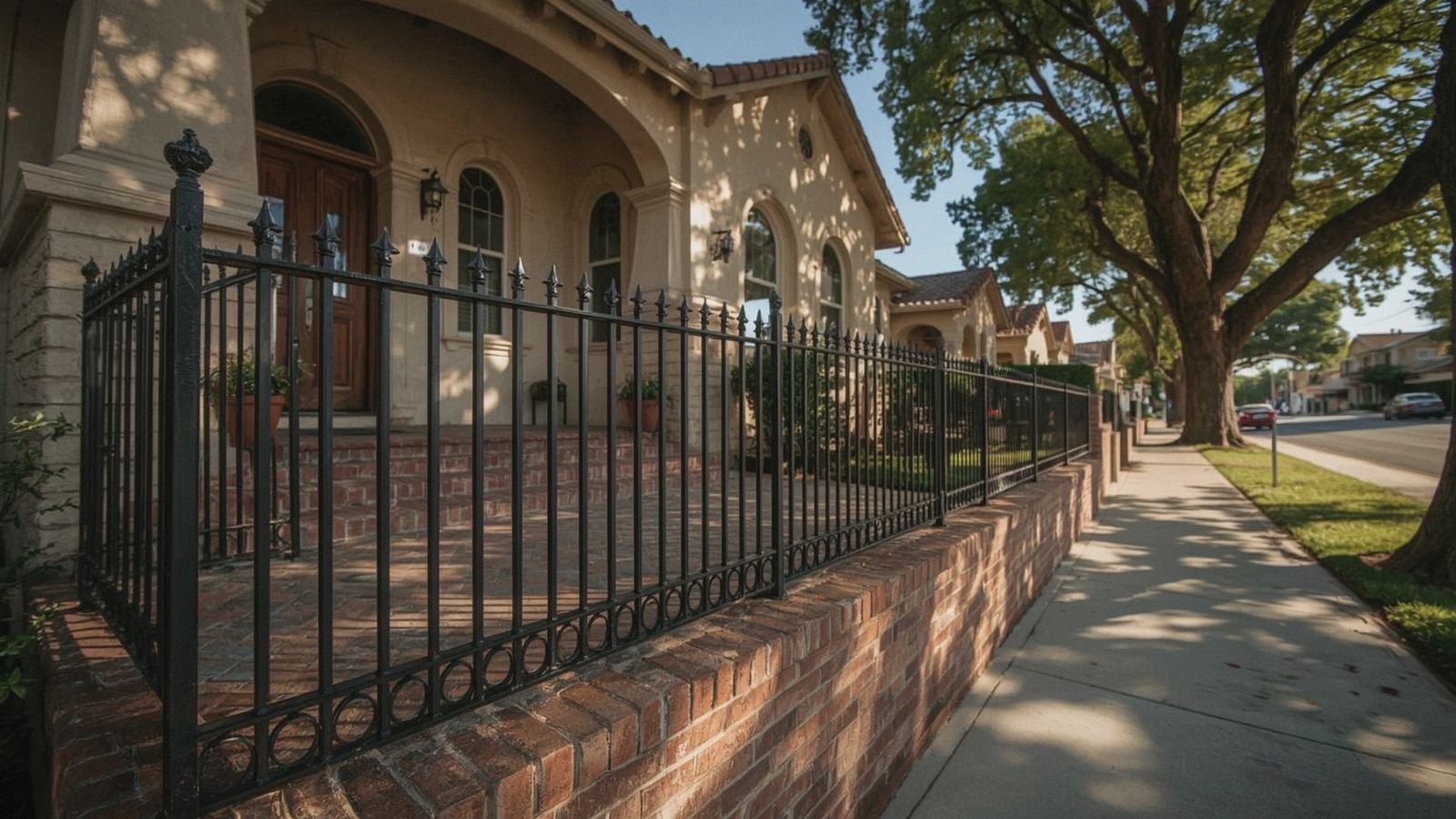 Black wrought iron entry railing on a San Jose home